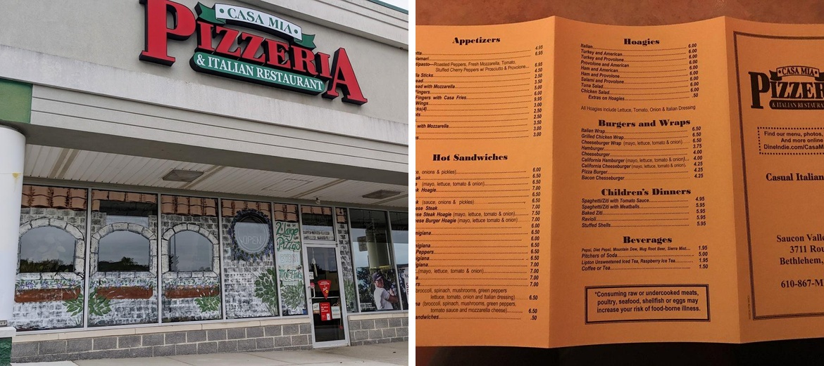 Casa Mia Menu